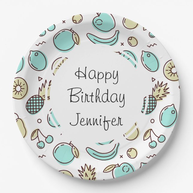 Cute Fruit Pattern Summery Themed Birthday Paper Plates (Front)