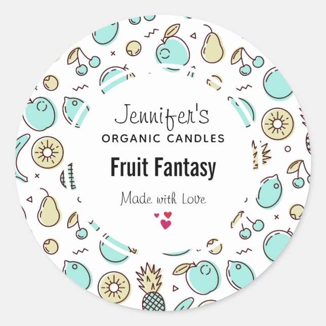 Cute Fruit Pattern Summery Themed Candle/Soap Classic Round Sticker (Front)