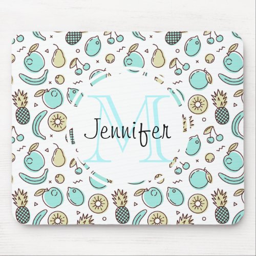 Cute Fruit Pattern Summery Themed Monogram Mouse Pad