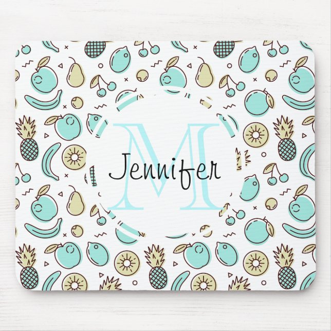 Cute Fruit Pattern Summery Themed Monogram Mouse Pad (Front)