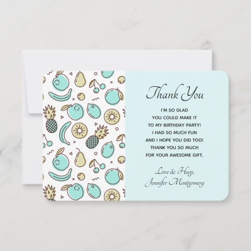 Cute Fruit Pattern Summery Themed Thank You Card