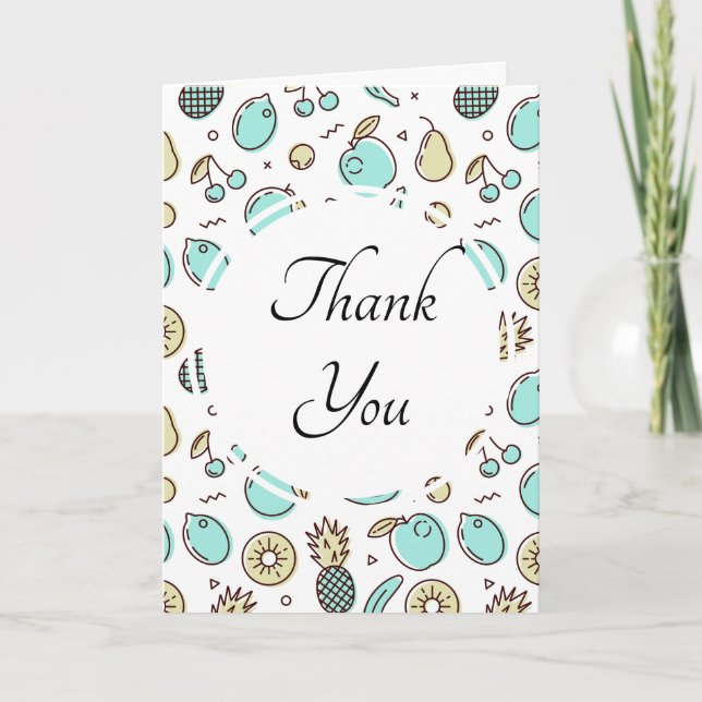 Cute Fruit Pattern Summery Themed Thank You Card (Front)