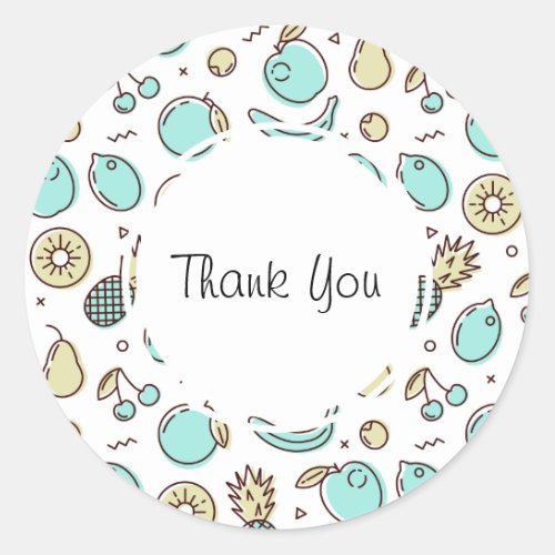 Cute Fruit Pattern Summery Themed Thank You Classic Round Sticker