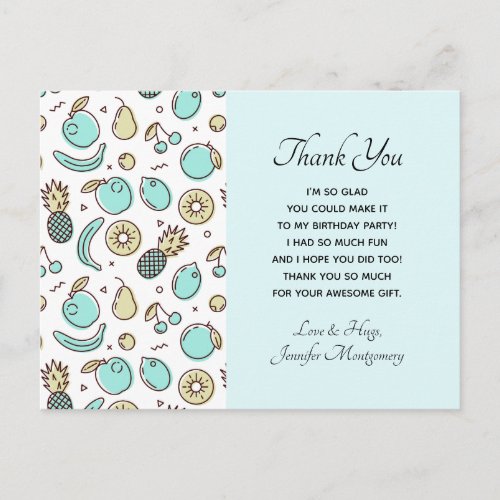 Cute Fruit Pattern Summery Themed Thank You Postcard