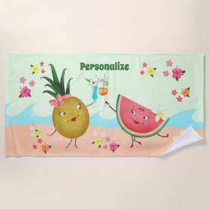 Cute Fruit Pineapple and Watermelon Personalized Beach Towel