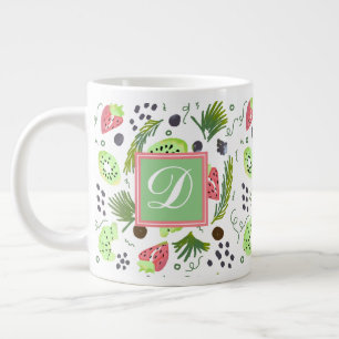 Cute Fruit Salad Kiwi Strawberries Doodle Monogram Giant Coffee Mug