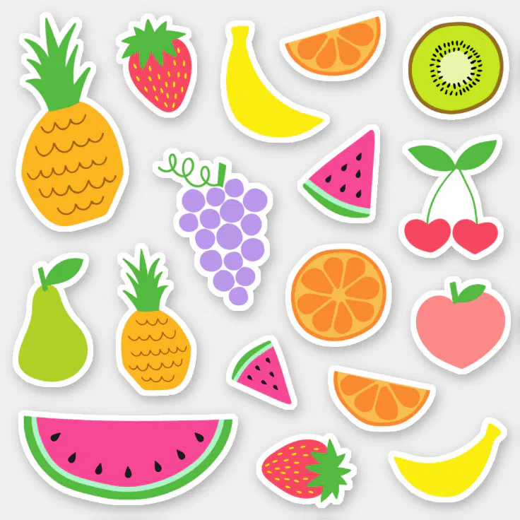 Fruit Sticker Card Educational Decorative Vinyl Stickers Of Various 12 Fruits 