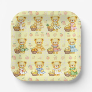 Cute Fruit Teddy Bear and Baskets Paper Plates