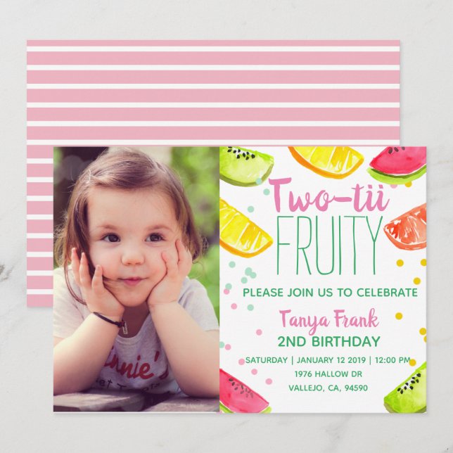Cute fruit theme kid 2nd birthday party invited invitation (Front/Back)