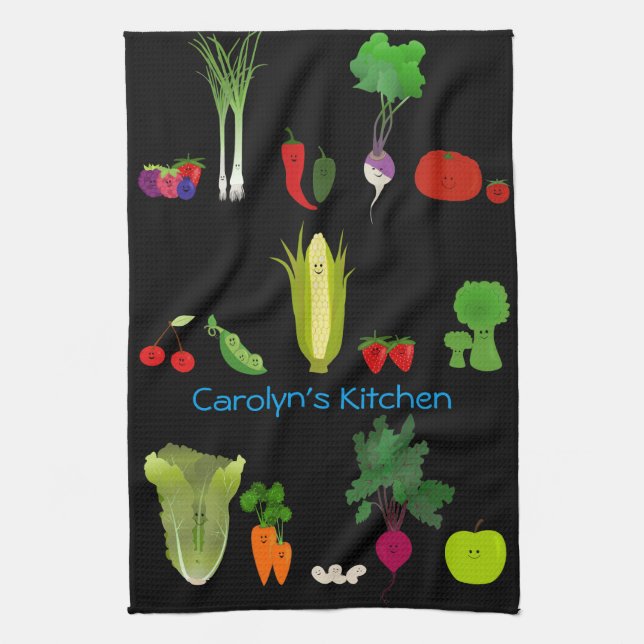 Cute Fruits And Veggies Personalized Towel (Vertical)