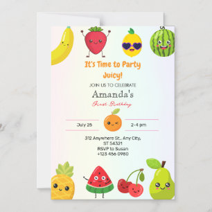 Cute Fruits First 1st Birthday Girl Magnetic   Invitation
