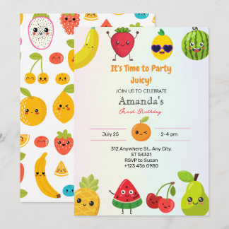 Cute Fruits First 1st Birthday Party Invitation  