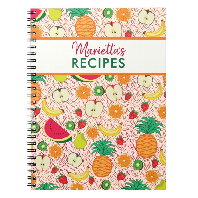   Cute Fruits Pattern Colorful Personalized Recipe Notebook (Front)