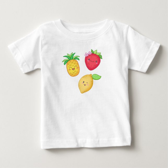 Cute Fruits Strawberry Lemon Pineapple Summer Baby T-Shirt (Front)