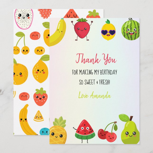 Cute Fruits Thank You Birthday Party Flat Card (Front/Back)