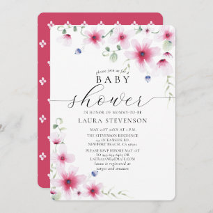 Cute Fuchsia Pink Watercolor Whimsical Flowers Invitation