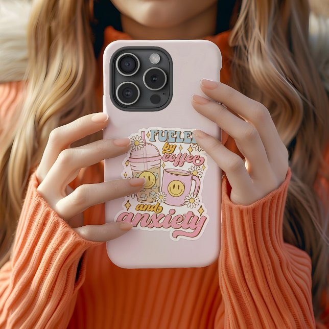 Cute Fueled By Coffee and Anxiety Vinyl Sticker (Creator Uploaded)