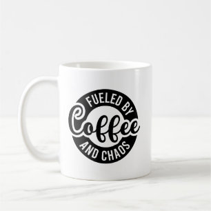 Cute fueled coffee chaos word art mug