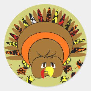 Cute Full Color Turkey Classic Round Sticker