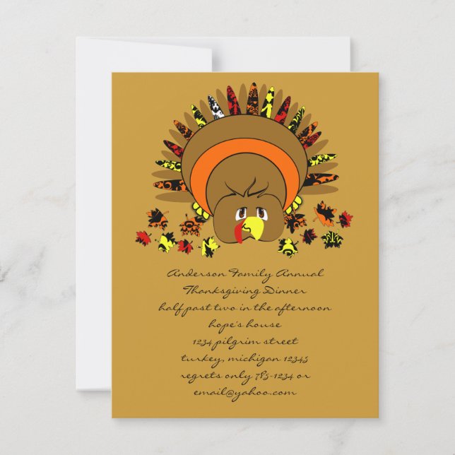 Cute Full Color Turkey Invitation (Front)