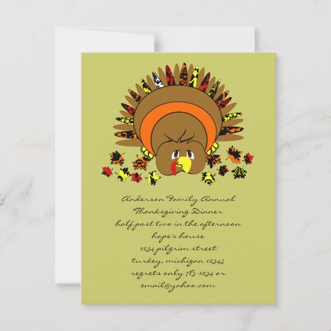 Cute Full Color Turkey Invitation (Front)