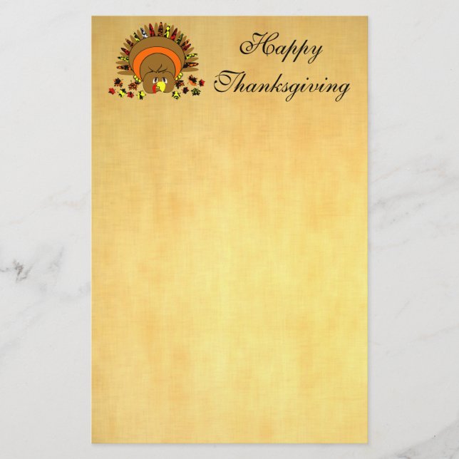 Cute Full Color Turkey Stationery (Front)