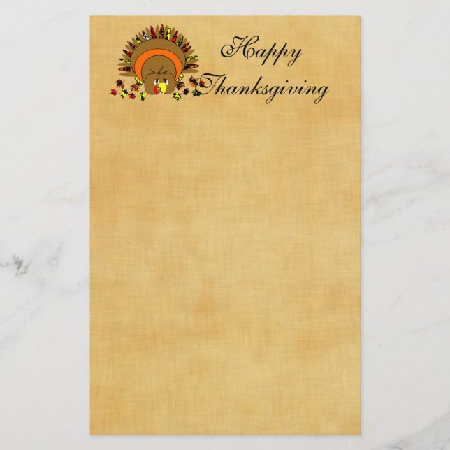 Cute Full Color Turkey Stationery (Front)