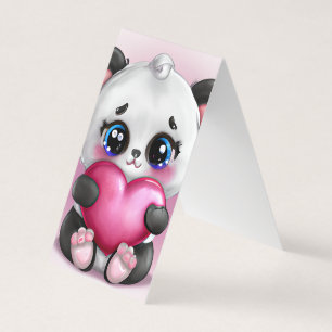 Cute Full Complete Baby Female Panda Bear Holding Business Card