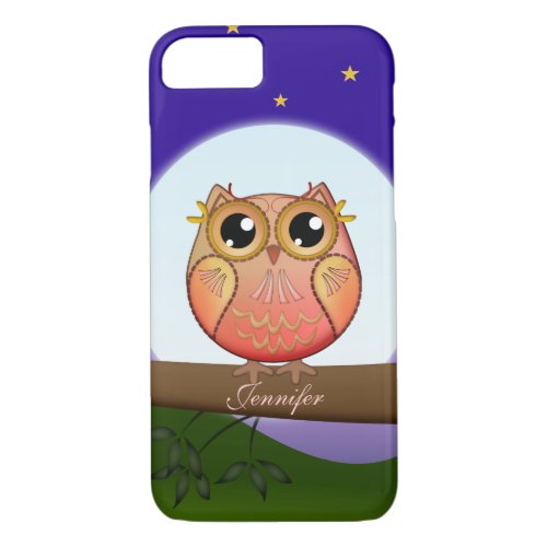 Cute Full Moon Owl  custom Name iPhone 87 Case
