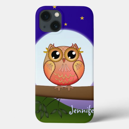Cute Full Moon Owl  custom Name iPhone 13 Case
