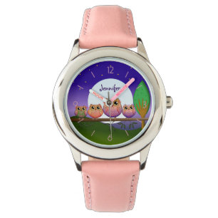 Cute Full Moon owls & custom Name watch