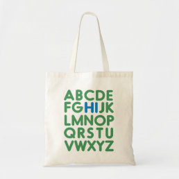 Cute Fun Alphabet Typography Blue Green Library Tote Bag