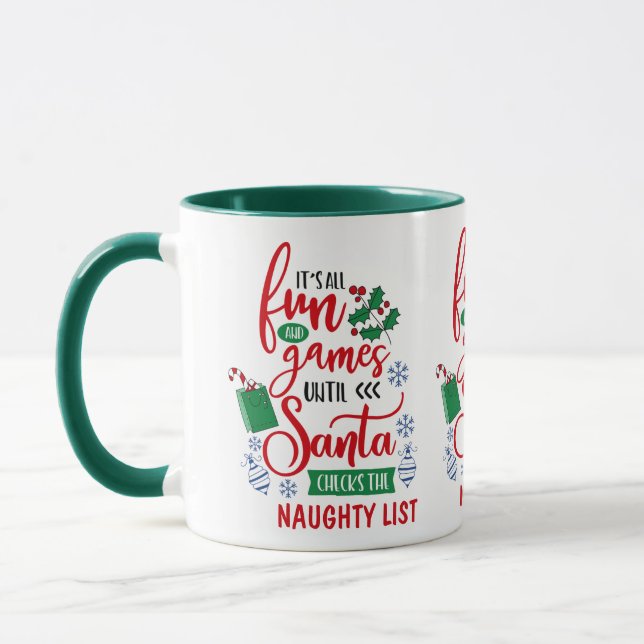 Cute Fun and Games Naughty List Christmas Mug (Left)