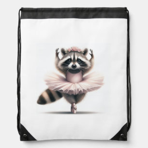 Cute Fun Animal Humor Raccoon Ballerina Drawstring Bag