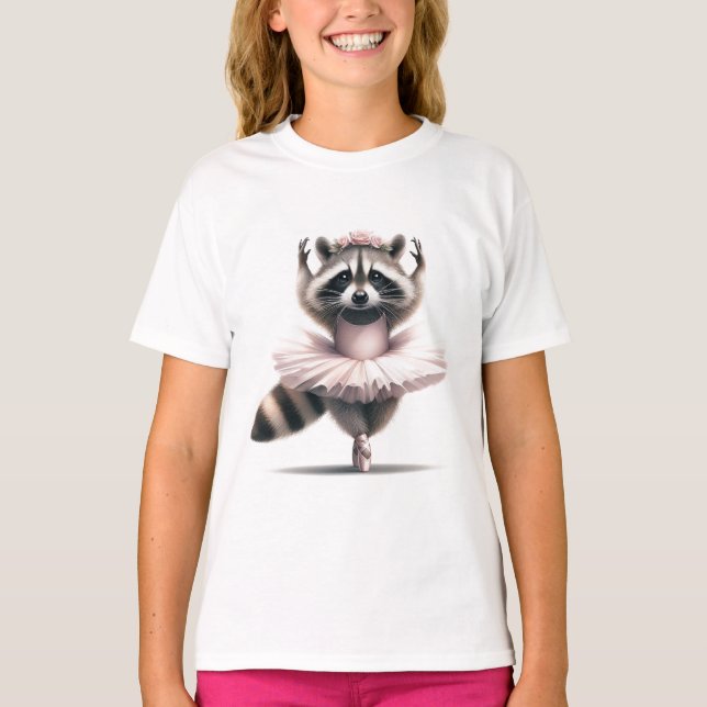 Cute Fun Animal Humor Raccoon Ballerina T-Shirt (Front)