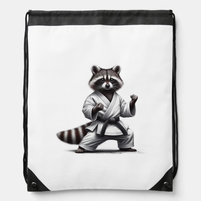 Cute Fun Animal Humor Raccoon  Martial Arts Drawstring Bag (Front)
