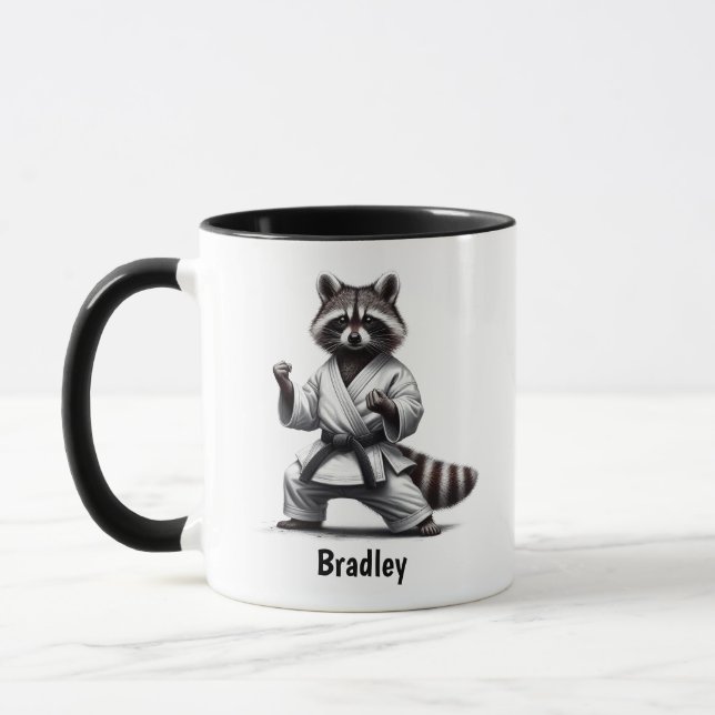 Cute Fun Animal Humor Raccoon Martial Arts Mug (Left)