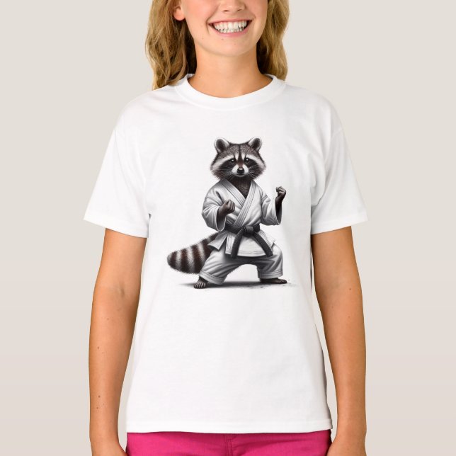 Cute Fun Animal Humor Raccoon  Martial Arts T-Shirt (Front)