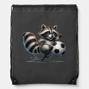 Cute Fun Animal Humor Raccoon Playing Soccer Drawstring Bag