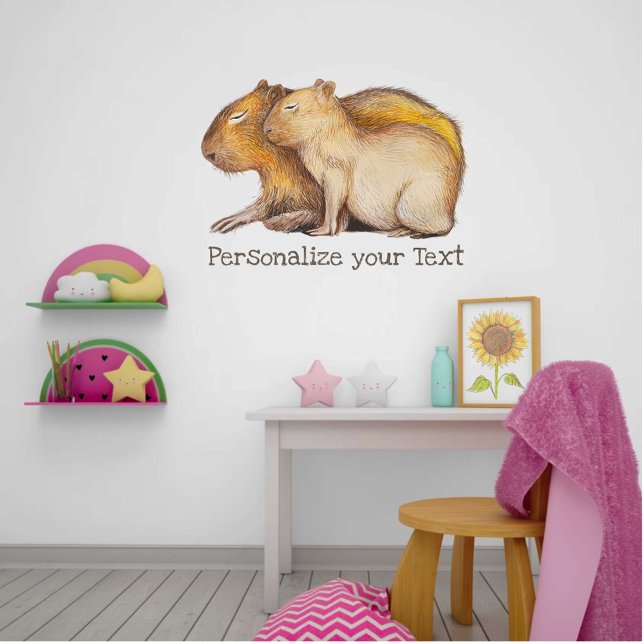  Cute Fun Baby Capybara & Mom Animal Add Your Text Wall Decal (Creator Uploaded)