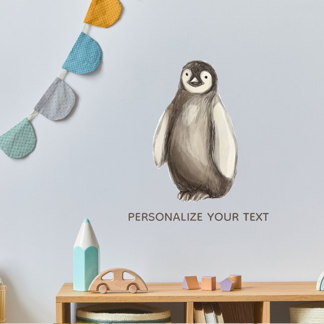 Cute Fun Baby Penguin Animal Drawing Add Your Text Wall Decal (Creator Uploaded)