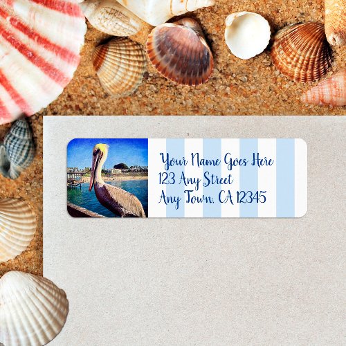 Cute fun beach pier pelican photo custom address label