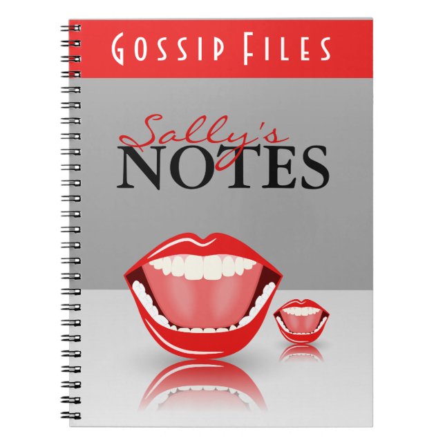 Cute Fun Big Mouth Gossip Files Spiral Notebook (Front)
