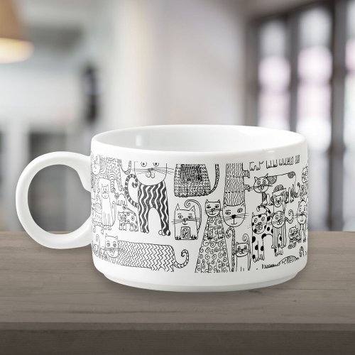 Cute Fun Black and White Cats And Kittens Pattern Bowl