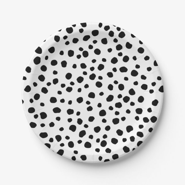 Cute Fun Black and White Dalmatian Animal Print Paper Plates (Front)