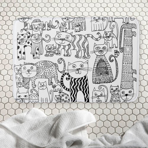 Cute Fun Black and White Kitty Cat Bath Mat