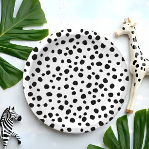 Cute Fun Black Dot Monochromatic Safari Pattern Paper Plates