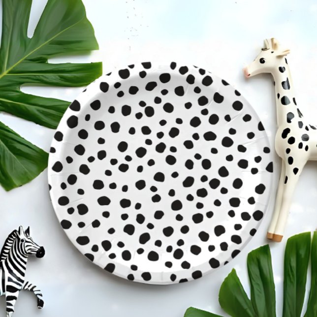Cute Fun Black Dot Monochromatic Safari Pattern Paper Plates (Creator Uploaded)