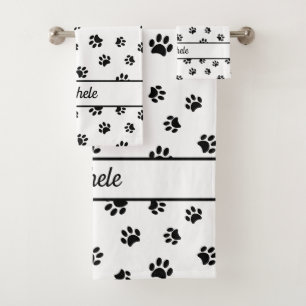 Cute Fun Black Paw Prints Personalized Bath Towel Set