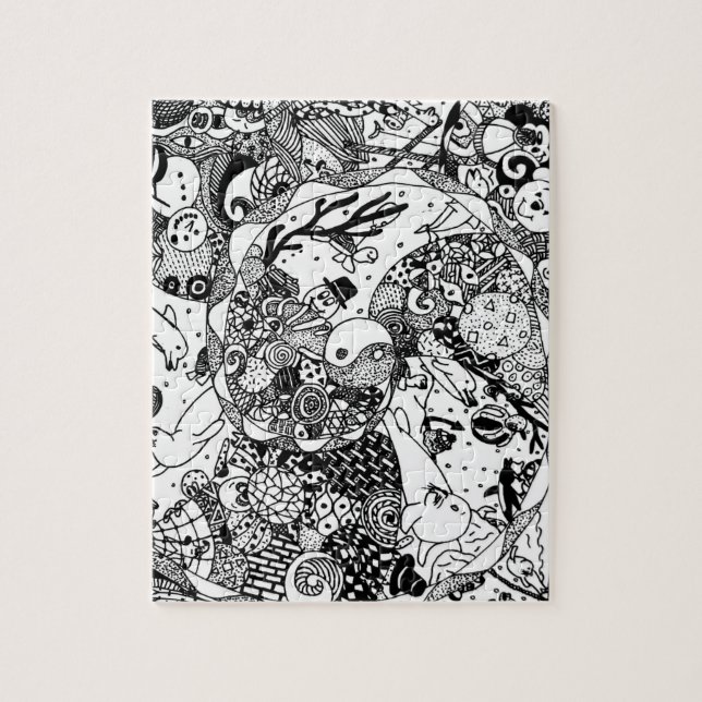 Cute, fun, black & white character jigsaw puzzle (Vertical)